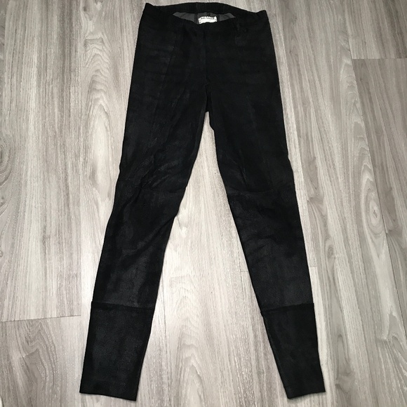 Gary Graham Leather Stretch Pants Black Suede Finish Womens 4 - Picture 2 of 11